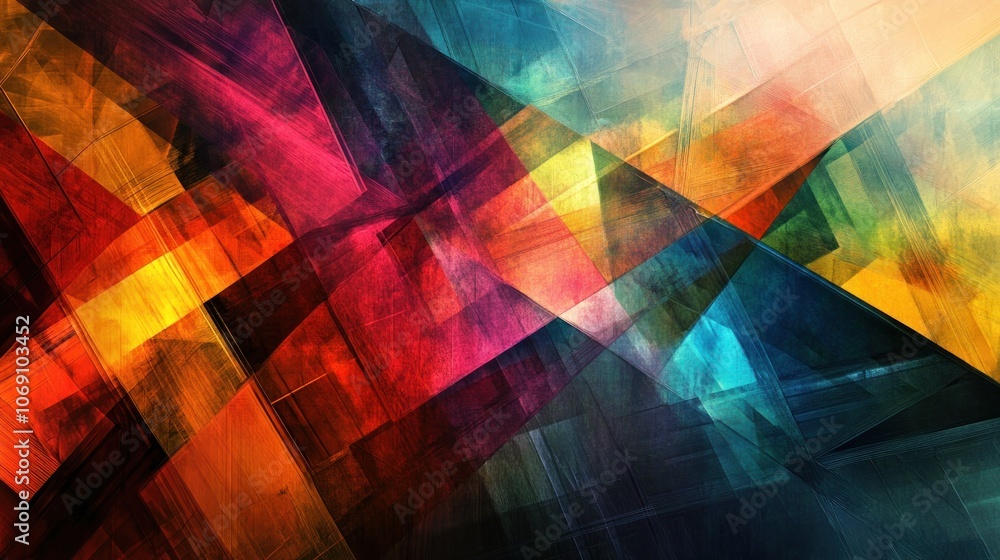Poster abstract geometric background with vibrant colors and overlapping shapes.