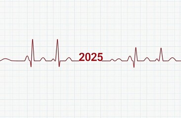 New Year 2025. Heartbeat line, pulse, cardiology. Medical theme: Merry Christmas and Happy New Year