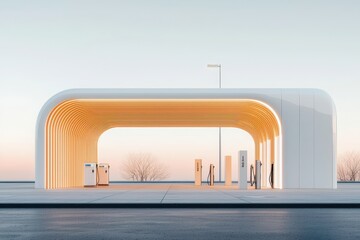 Experience the future of travel charging your electric car at a modern highway rest stop