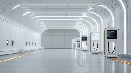 Obraz premium Discover the future of electric car charging experience an ultramodern charging station at your next rest stop