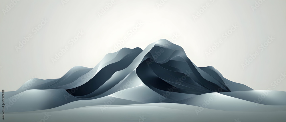 Poster abstract mountain range with smooth curves and minimal details.