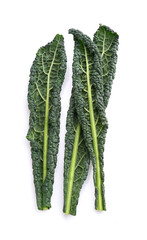 Black kale leaves on white background