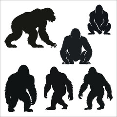 Gorilla Silhouette Bundle Set on a White Background