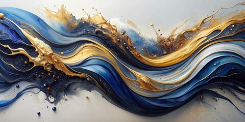 Abstract Fluid Art Blue and Gold Swirls with Metallic Accents, abstract art, fluid art, resin art