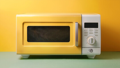 Fototapeta premium microwave, isolated on a yellow pastel