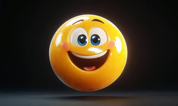 A cheerful, animated yellow smiley face with big eyes.