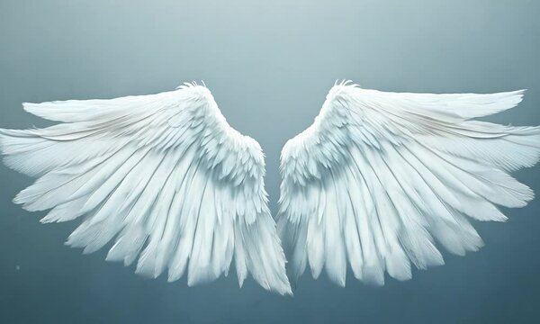 Ethereal white angel wings against a soft background.