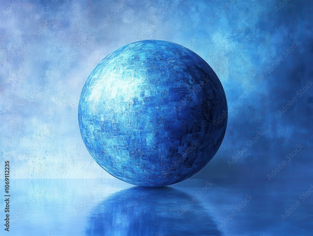 Poster blue gradient sphere with a grainy texture, abstract digital art evoking a sense of depth and dimens