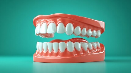Obraz premium 3d Dental model with white teeth on soft teal background denatal oral health copy space