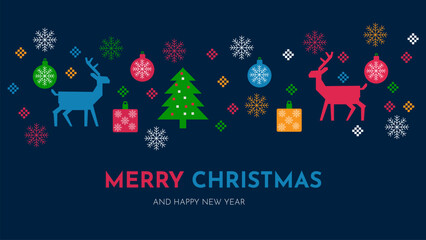 a poster for a western Christian holiday with a deer and Christmas tree.vector illustration