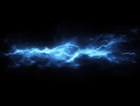 blue lightning bolt cracking across a dark, stormy sky, electrifying and powerful, highlighting nature's raw energy and dramatic intensity, vivid imagery