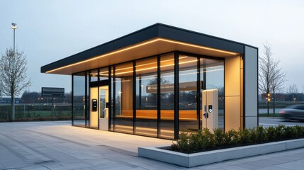 Fototapeta premium Innovative highway rest stop features electric car charging stations for modern travelers