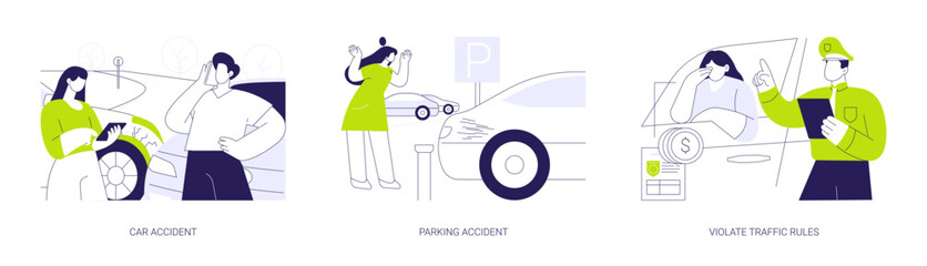 Road traffic accident abstract concept vector illustrations.