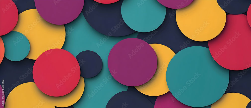 Poster abstract colorful circles with depth and shadows.