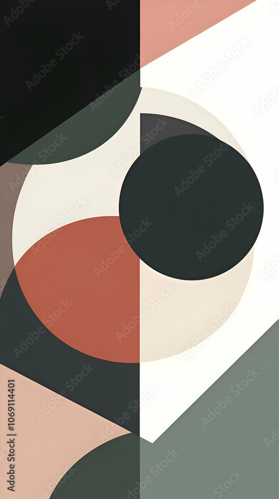 Aufkleber abstract geometric pattern with overlapping circles and squares in muted colors.
