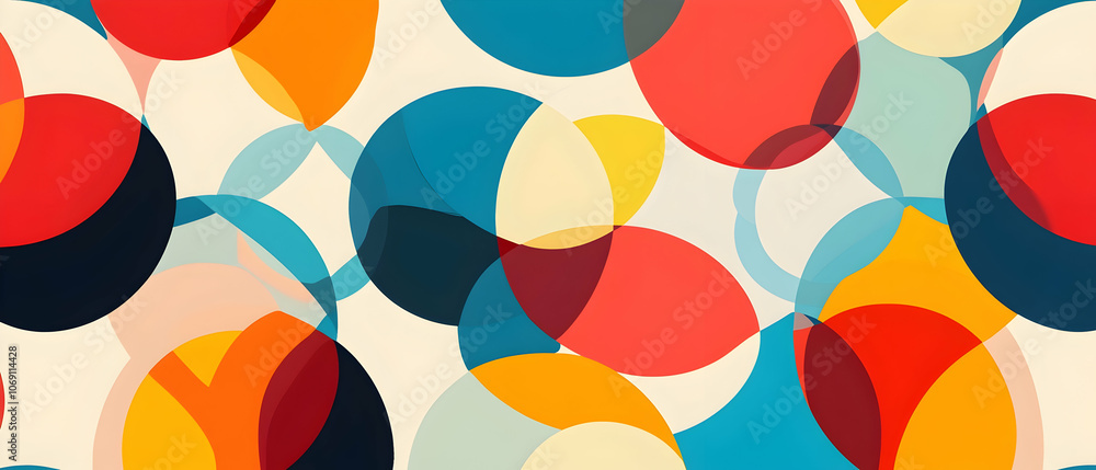 Poster Abstract geometric pattern of overlapping colorful circles.