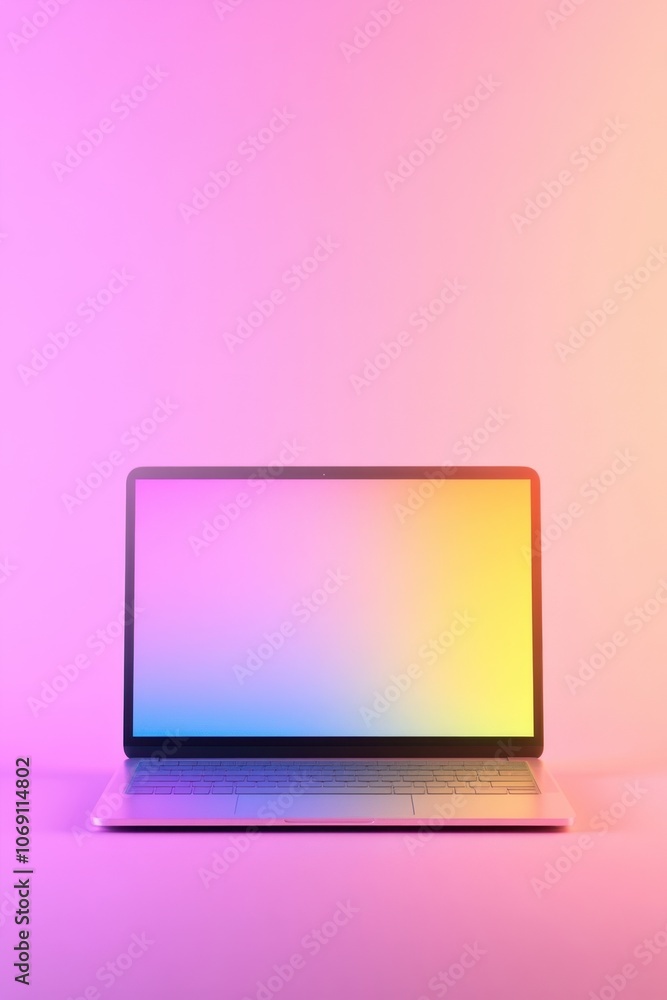 Poster modern laptop computer with colorful gradient display