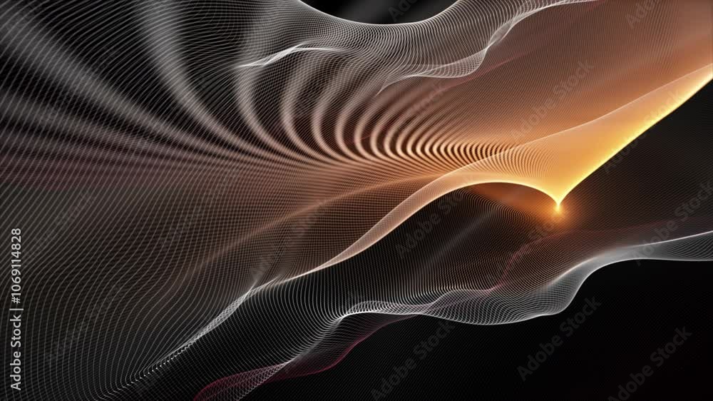 Poster futuristic video animation with particle wave object in slow motion, 4096x2304 loop 4k