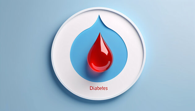 Blue circle symbolic of Diabetes awareness with red drop of blood for element poster and banner for World Diabetes Day concept, 3d rendering_00001_