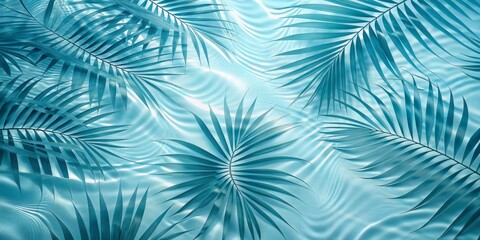 Tropical Palm Leaf Silhouette on Abstract Rippled Water, palm leaf, tropical background, blue water