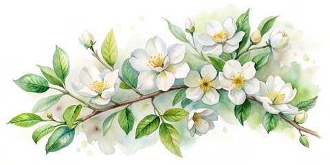 Watercolor Painting of White Blossom Branch, Watercolor, Floral, Spring, White Blossom Branch, Floral Art, Watercolor Painting