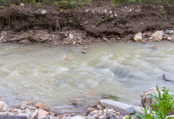 nature park , spring mood, a walk along the riverbed with an overview of the stone riverbed and...