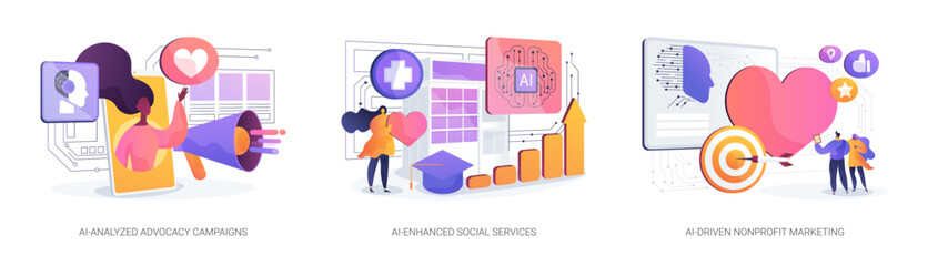 AI in volunteer organizations abstract concept vector illustrations.