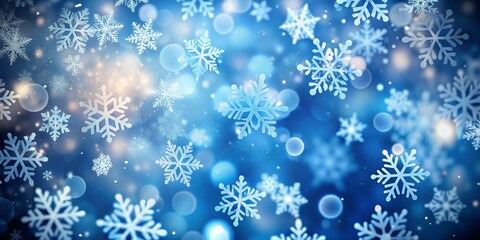 Winter Wonderland Blue Bokeh with Snowflakes, Digital Artwork, Abstract, Blue Background, Snowflake, Bokeh, Winter