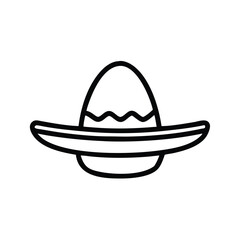 Sombrero Hat Outline Icon, Black and white outline icon of a traditional sombrero hat with decorative patterns, symbolizing Mexican culture and festive celebrations.

