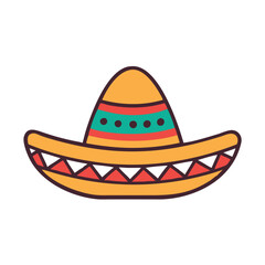 Colorful Sombrero Hat Icon with Decorative Pattern, Illustration of a traditional sombrero hat in bright colors with decorative patterns, representing Mexican culture, festivities, and celebrations.