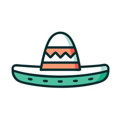 Colorful Sombrero Hat Icon with Decorative Pattern, Illustration of a traditional sombrero hat in bright colors with decorative patterns, representing Mexican culture, festivities, and celebrations.