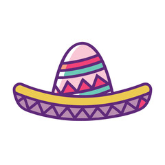 Colorful Sombrero Hat Icon with Decorative Pattern, Illustration of a traditional sombrero hat in bright colors with decorative patterns, representing Mexican culture, festivities, and celebrations.