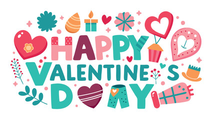 Obraz premium Happy Valentine's Day. Valentine's Day greeting, vector image, love and holiday message design. print design, print logo