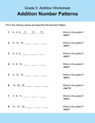 Maths Addition Worksheets Vector For Grade 5 Students, Teachers, and Parents. Mathematics Worksheet Illustration.