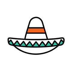 Colorful Sombrero Hat Icon with Decorative Pattern, Illustration of a traditional sombrero hat in bright colors with decorative patterns, representing Mexican culture, festivities, and celebrations.