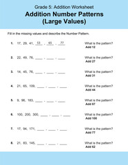 Maths Addition Worksheets Vector For Grade 5 Students, Teachers, and Parents. Mathematics Worksheet Illustration.