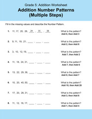 Maths Addition Worksheets Vector For Grade 5 Students, Teachers, and Parents. Mathematics Worksheet Illustration.