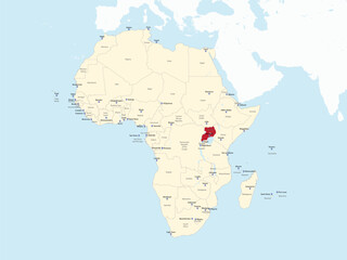 Obraz premium Detailed national location map of UGANDA within the great continent of Africa