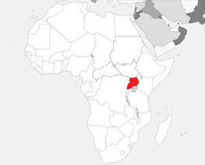 Detailed national location map of UGANDA within the great continent of Africa