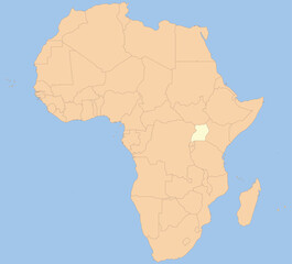 Detailed national location map of UGANDA within the great continent of Africa