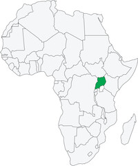 Detailed national location map of UGANDA within the great continent of Africa