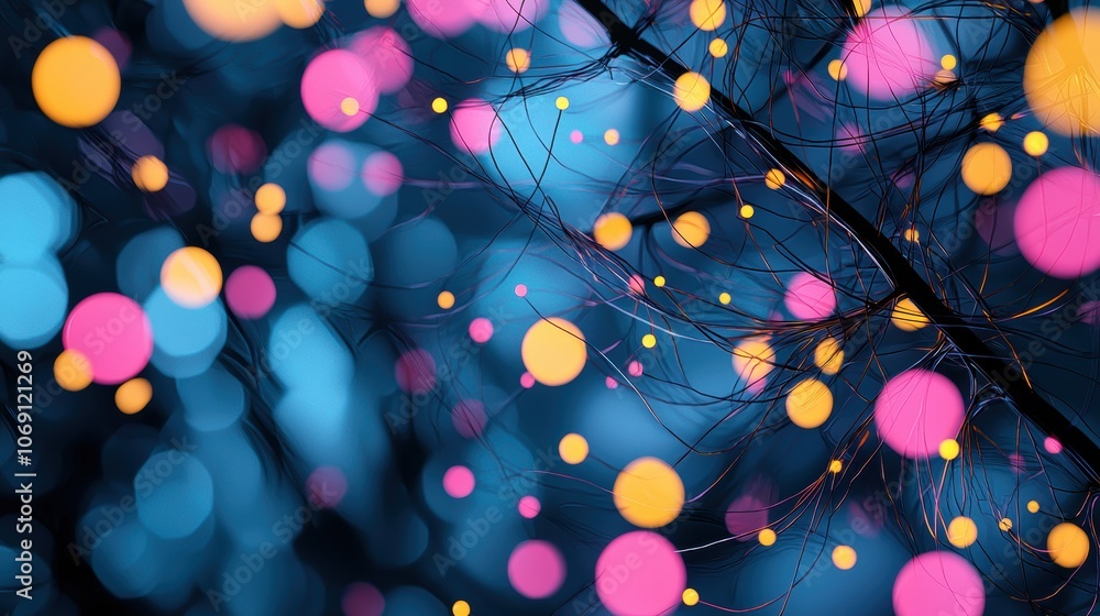 Poster an abstract representation of network data flowing through fiber optic cables, visualized by beams o