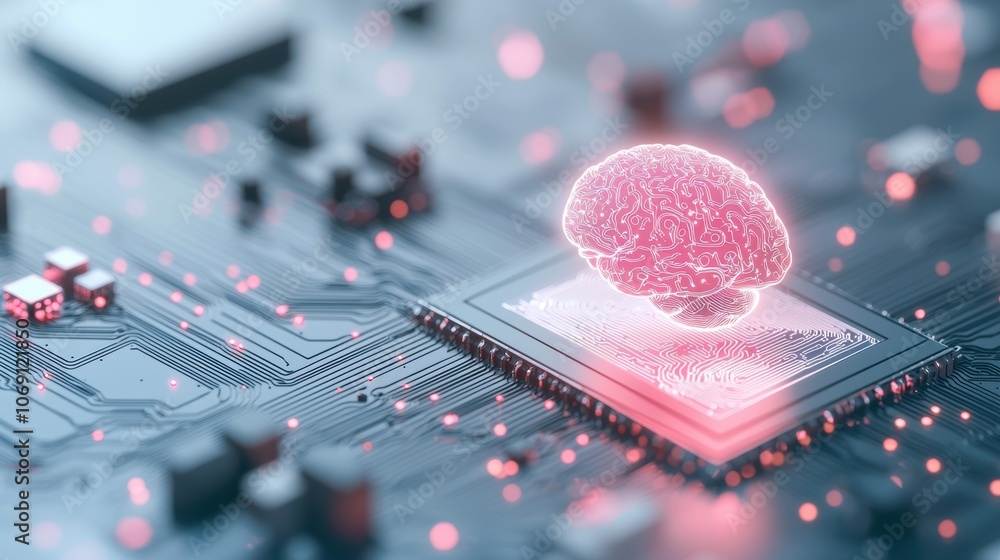Poster a glowing brain icon superimposed on a circuit board, symbolizing the intersection of artificial int