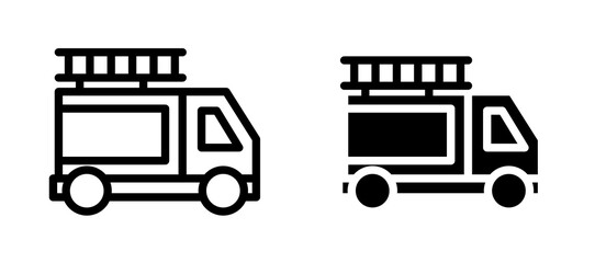 Fire truck icon symbol collection on white background.