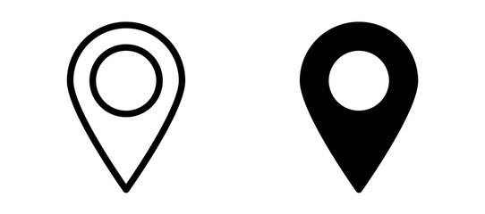Navigation pin icon symbol collection on white background.
