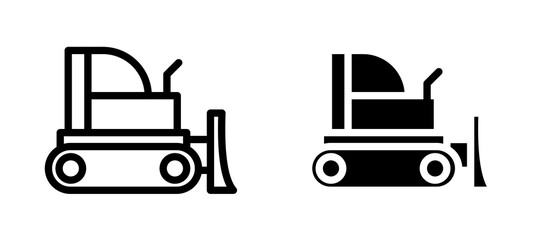 Bulldozer icon symbol collection on white background.
