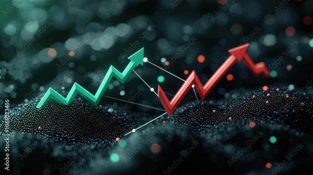 Poster a split image with a green upward arrow and a red downward arrow, separated by a thin line, represen