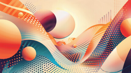 Retro abstract futuristic background. Futuristic music background Abstract 1970's design in simple retro style with halftone and waves in faded pastel colors