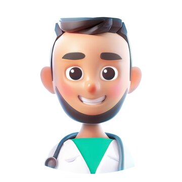 3D cartoon male doctor character. Friendly Medical intern wearing white gown. 3d cartoon style illustration on transparent background
