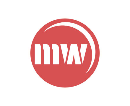 MW sport emblem or team logotype. Ball logo with a combination of Initial letter M and W for balls shop, sports company, training, club badge.